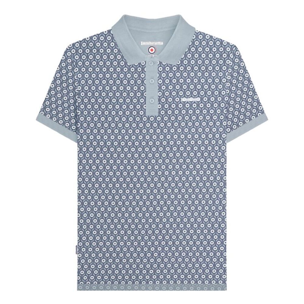Lambretta Mens AW24 Geometric Polo Shirt / Dusky Blue